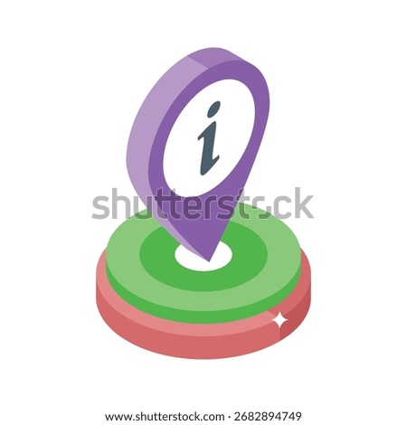 Isometric location pin with info symbol for guidance services.