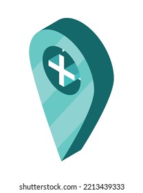 Isometric Location Pin Tech Medical Isolated Icon