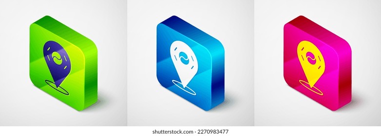Isometric Location South Korea icon isolated on grey background. Square button. Vector