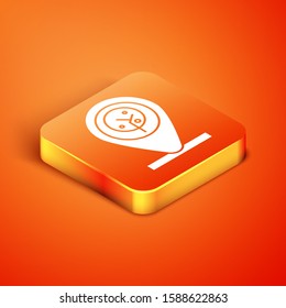 Isometric Location and tree icon isolated on orange background.  Vector Illustration