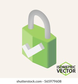 Isometric Lock with Approve Sign \ Vector