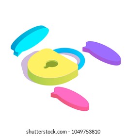 Isometric lock with chat bubbles simple icon. Secret chat concept vector illustration