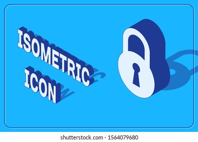 Isometric Lock icon isolated on blue background. Padlock sign. Security, safety, protection, privacy concept.  Vector Illustration
