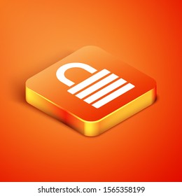 Isometric Lock icon isolated on orange background. Padlock sign. Security, safety, protection, privacy concept.  Vector Illustration
