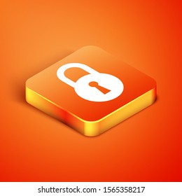 Isometric Lock icon isolated on orange background. Padlock sign. Security, safety, protection, privacy concept.  Vector Illustration