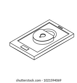 Isometric lock on smartphone simple icon concept vector illustration