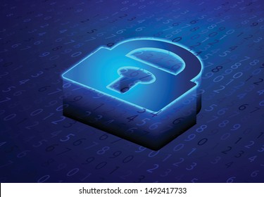 Isometric Lock, Padlock, Keyhole. Cyber security and information or network protection. Future cyber technology web services for business and internet project.