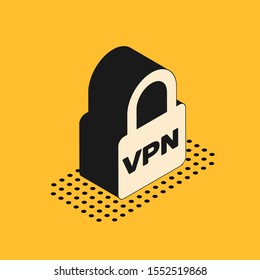 Isometric Lock VPN icon isolated on yellow background.  Vector Illustration