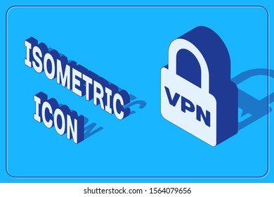 Isometric Lock VPN icon isolated on blue background.  Vector Illustration