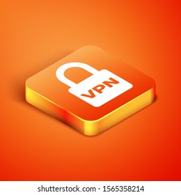 Isometric Lock VPN icon isolated on orange background.  Vector Illustration