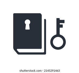 Isometric a locked book. Closed information. The key information. Key open book logo template design. Book and key logo Icon Illustration Brand Identity