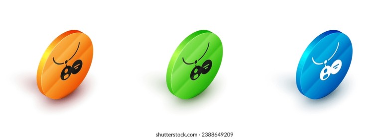 Isometric Locket on necklace icon isolated on white background. Circle button. Vector
