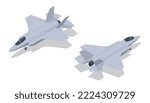 Isometric Lockheed Martin F-35 Lightning II Multirole fighter. Electronic warfare and intelligence, surveillance, reconnaissance capabilities. Military Aviation