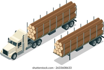 Isometric logging truck trailer illustration
