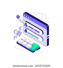 Isometric Login to Account. Vector illustration