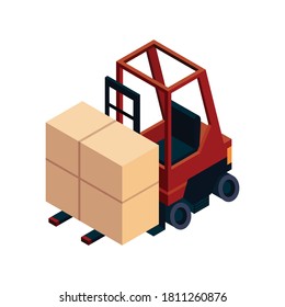 Isometric logistic concept. isometric Transportation element. Forklift loaded. Vehicle designed to carry large numbers of goods