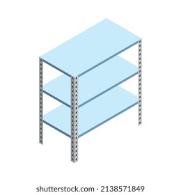 Isometric logistic delivery warehouse composition with isolated image of rack with empty shelves vector illustration