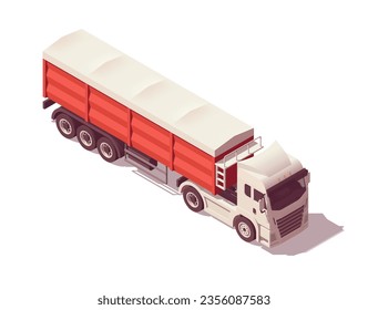 Isometric logistic semi truck. Truck with grain semi trailer. Vector illustration