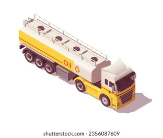 Isometric logistic semi truck. Truck with oil tank semi trailer. Vector illustration