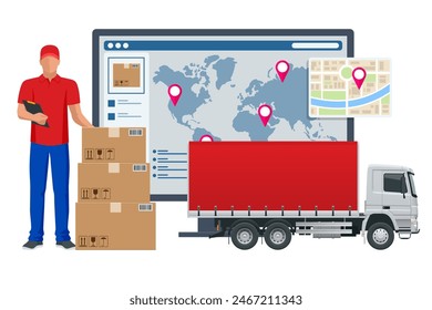 Isometrische Logistik, Unternehmenslogistik, Lagerlogistik, Online-Lieferung, Export und Import. Lieferung nach Hause und Büro. Stadtlogistik.