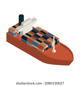 Isometric logistics delivery composition with isolated image of cargo ship on blank background vector illustration