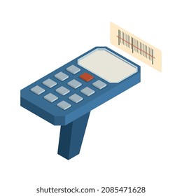 Composición de entrega logística isométrica con imagen aislada del escáner de código de barras en la ilustración vectorial de fondo en blanco