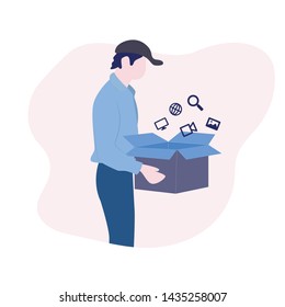 Isometric Logistics and Delivery concept. Delivery home and office. City logistics. delivery man.