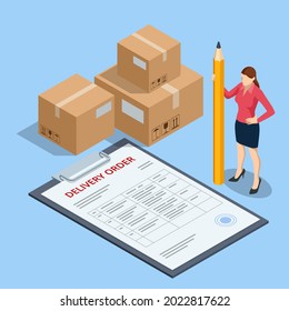 Isometric Logistics and Delivery concept. Delivery home and office. City logistics.