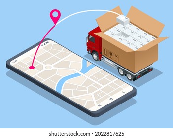 Isometric Logistics and Delivery concept. Delivery home and office. City logistics.