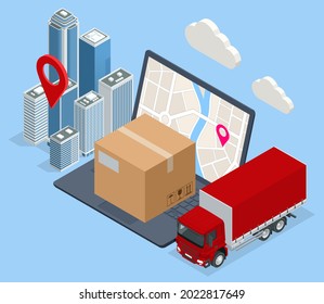 Isometric Logistics and Delivery concept. Delivery home and office. City logistics.