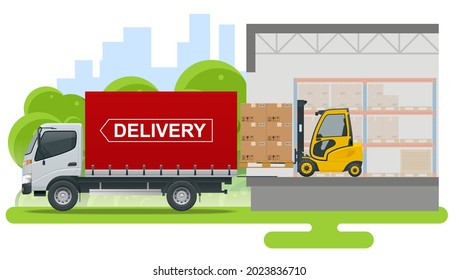 Isometric Logistics and Delivery concept. Delivery home and office. Logistics, Warehouse, Freight, Cargo Transportation. Storage of goods.