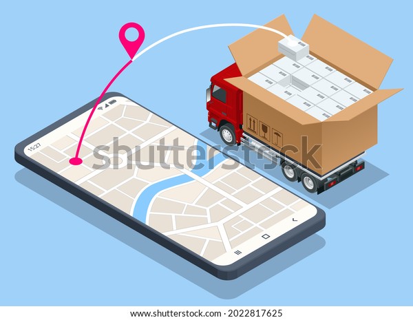 Isometric Logistics and Delivery concept.\
Delivery home and office. City\
logistics.