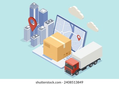 Isometric Logistics and Delivery. Free, Express, Home or Fast delivery. Delivery company. Delivery home and office. City logistics.