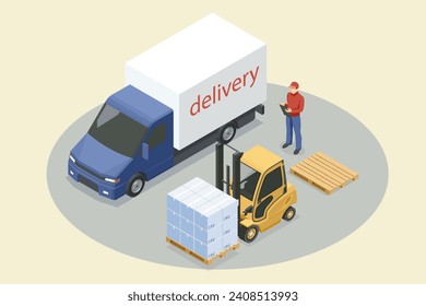 Isometric Logistics and Delivery. Free, Express, Home or Fast delivery. Delivery company. Delivery home and office. City logistics.