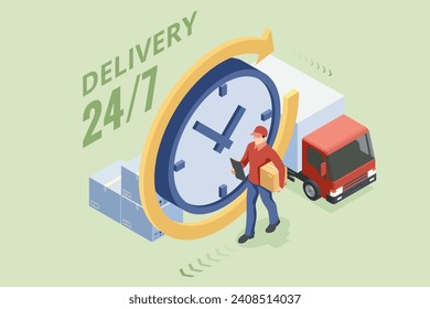 Isometric Logistics and Delivery. Free, Express, Home or Fast delivery. Delivery company. Delivery home and office. City logistics.