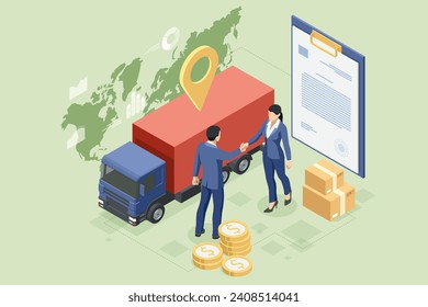 Logística y entrega isométrica. Entrega gratuita, Express, Home o Fast. Empresa de entrega. Entrega a casa y oficina. Logística de la ciudad.