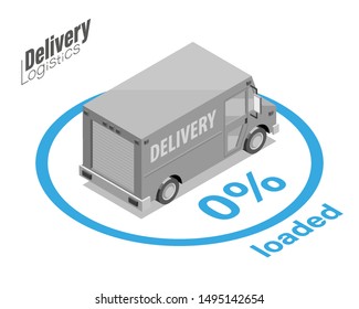 Isometric Logistics and Delivery Infographics banner. Delivery home and office. Isometry City logistics. Isometric delivery van. Cargo truck transportation Fast logistic, loading goods vehicle truck