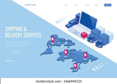 Isometric Logistics and Delivery Infographics. Delivery home and office. City logistics. Warehouse, truck, forklift, courier, drone and delivery man