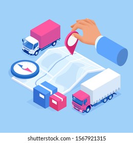 Isometric Logistics and Delivery Infographics. Delivery home and office. City logistics.