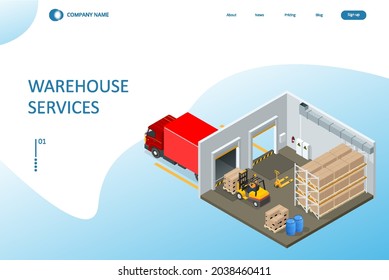 Isometric Logistics and Warehouse. Modern Warehouse Storage. Logistic Delivery Service Concept