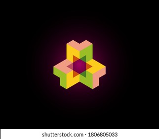 isometric logo design concept rotated letter M