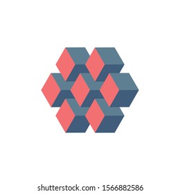 Isometric logo design cube or block set. Mathematical object with three-dimensional effect. Stock Vector illustration isolated on white background.