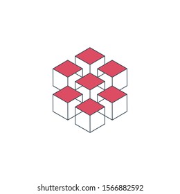 Isometric logo design cube or block set. Mathematical object with three-dimensional effect. Stock Vector illustration isolated on white background.