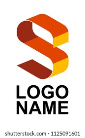 Isometric logo design letter S. 3d vector ribbon red icon and  business corporate element. Shield for technology, iron and steel industry. Three-dimensional design. Isolated fire style logotype