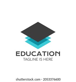 Isometric logo, online education, e-learning, science and development concept. Graduation cap, stack of books or sheets symbol. Minimal abstract design template. EPS 8 vector