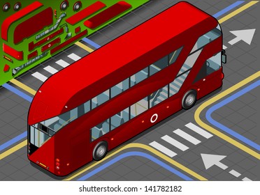 Isometric London Double Decker Bus Infographic 3D Vector Illustration. Isometric Vehicle England Double Deck British Public Commuter Passenger Bus Uk Route Master Vector 3D Illustration