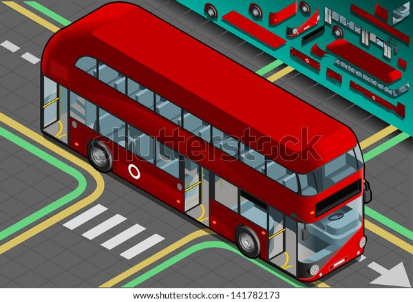 Isometric London Double Decker Bus\
Infographic 3D Vector Illustration. Isometric Vehicle England\
Double Deck British Public Commuter Passenger Bus Uk Route Master\
Vector 3D\
Illustration