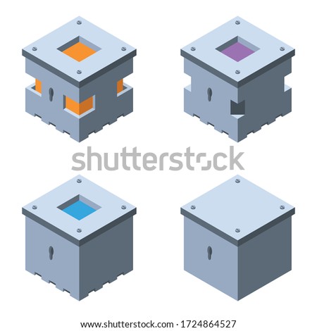 Isometric lootboxes for game. This collection has 4 boxes with different rarities. See more backgrounds and graphics for games on my profile.