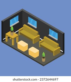 isometric lounge room test vector design illustration