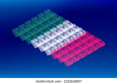 Isometric love heart box transparency, Italy national flag shape, Blockchain cryptocurrency concept design illustration isolated on blue gradients background, Editable stroke